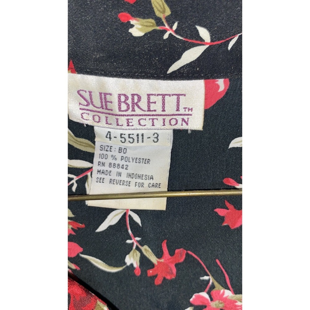 Vtg 1970s Sue Brett Collection Black& Red Floral Dress Plus Size 2xl - Picture 2 of 6